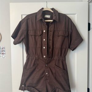 We The Free Chocolate Button-Up Romper